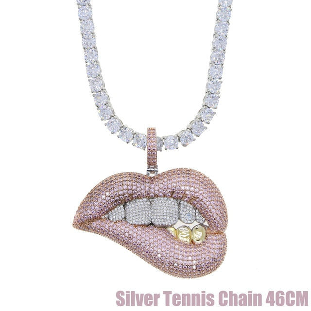 Dripppppin Lip Pendant w. Necklace Iced Out Blingggggged out baby-Roar Respectfully
