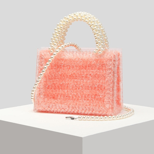 Wool Woven Pearls Acrylic Handbags-Roar Respectfully