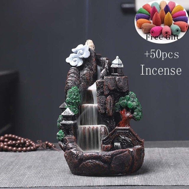 Waterfall incense Holder LED Incense Burner Glowing Ball And 20Pcs Incense Cones-Roar Respectfully