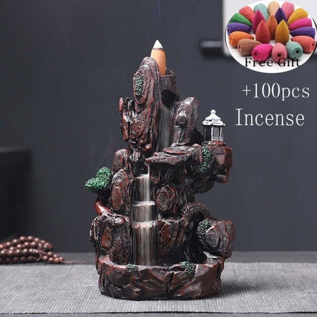 Waterfall incense Holder LED Incense Burner Glowing Ball And 20Pcs Incense Cones-Roar Respectfully