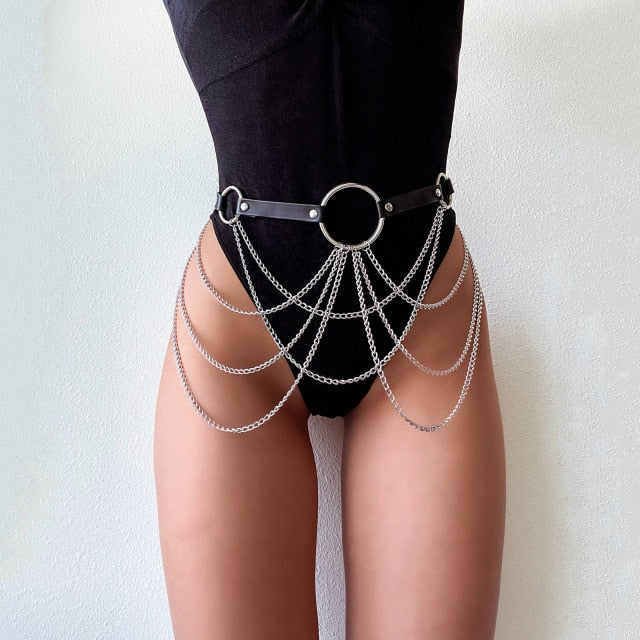 Layered Leather Belt With Chains Body Harness Sexy Waist or Body Strap-Roar Respectfully