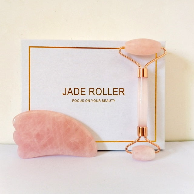 Face Massage Jade Roller Rose Quartz Natural Stone Gua Sha-Roar Respectfully