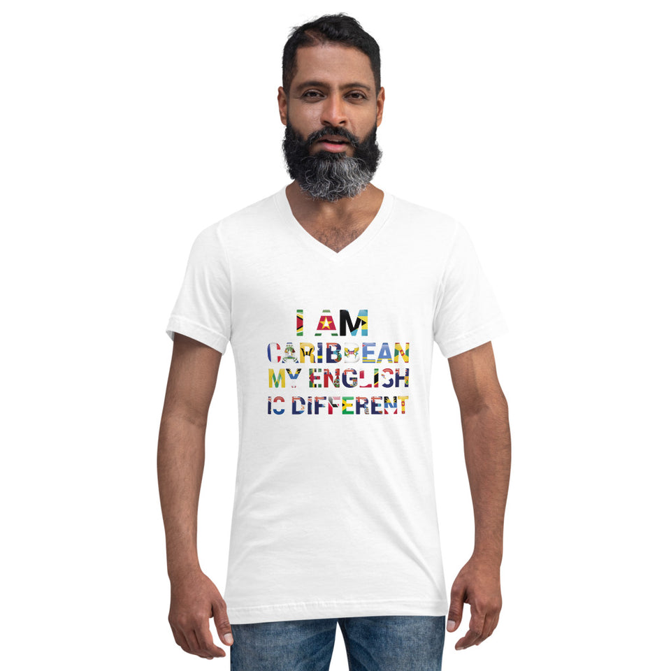 I AM CARIBBEAN MY ENGLISH IS DIFFERENT Unisex Short Sleeve V-Neck T-Shirt-Roar Respectfully